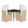 vidaXL 5 Piece Patio Dining Set with Cushions Beige Poly Rattan