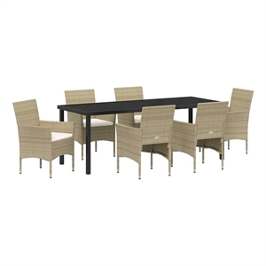 vidaXL Garden Dining Set 7 pcs Beige Poly Rattan