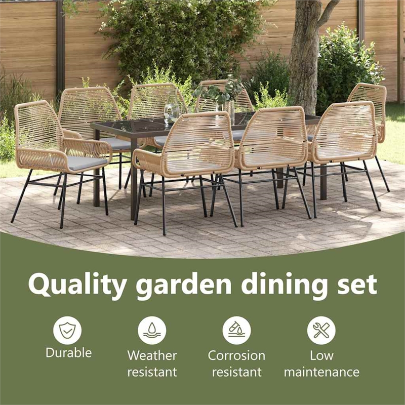 vidaXL Garden Dining Set 9 pcs Brown Poly Rattan