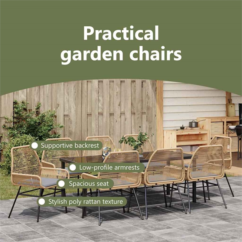 vidaXL Garden Dining Set 9 pcs Brown Poly Rattan