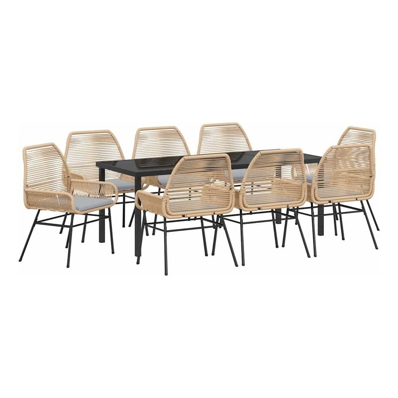 vidaXL Garden Dining Set 9 pcs Brown Poly Rattan