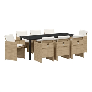 vidaXL Garden Dining Set 9 pcs Beige Poly Rattan