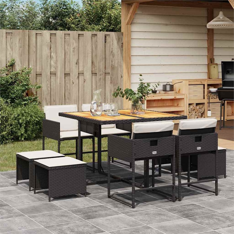 vidaXL Garden Dining Set Black/Brown/Cream White