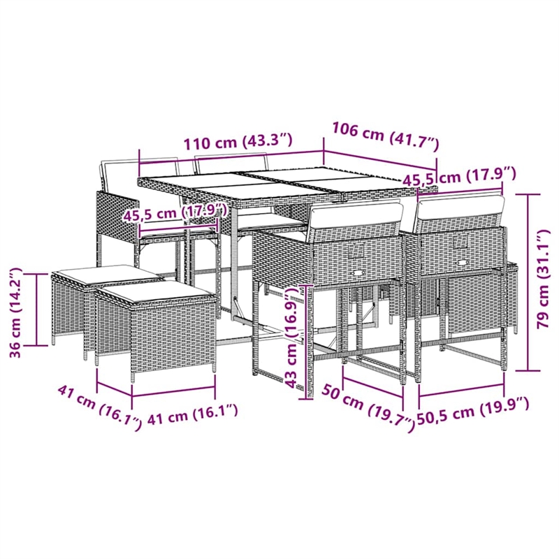 vidaXL Garden Dining Set Black/Brown/Cream White