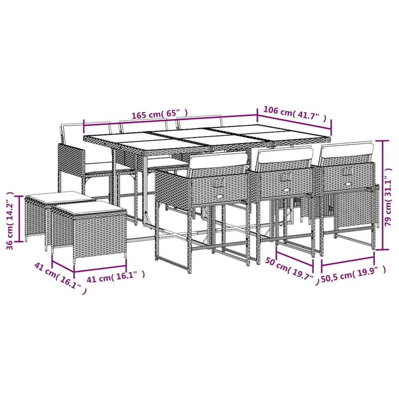 vidaXL Garden Dining Set Black/Cream white