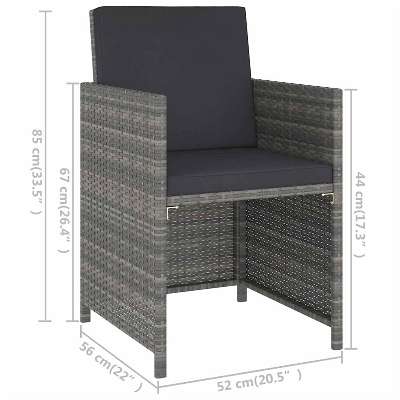 vidaXL 6 Piece Patio Dining Set with Cushions Poly Rattan Gray