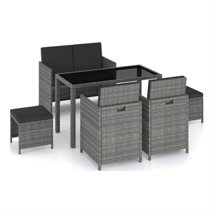 vidaXL 6 Piece Patio Dining Set with Cushions Poly Rattan Gray