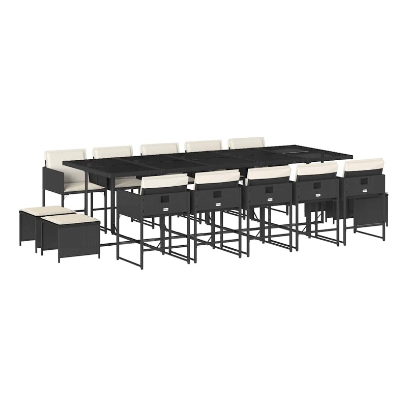 vidaXL Garden Dining Set Black/Cream White PE Rattan Large