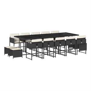 vidaXL Garden Dining Set Black/Cream White PE Rattan Large