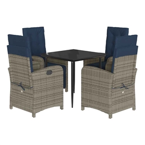 vidaXL 5 Piece Patio Dining Set with Cushions Gray Poly Rattan