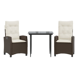 vidaXL 3 Piece Patio Dining Set with Cushions Brown Poly Rattan