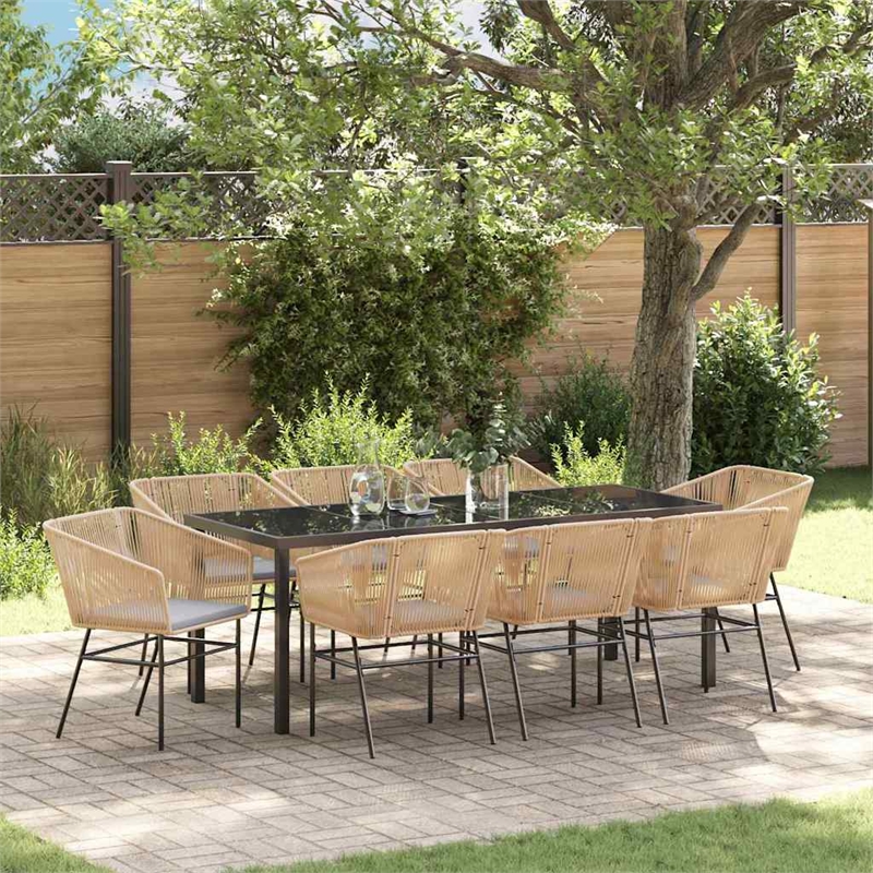 vidaXL Garden Dining Set 9 pcs Brown Powder-Coated Steel