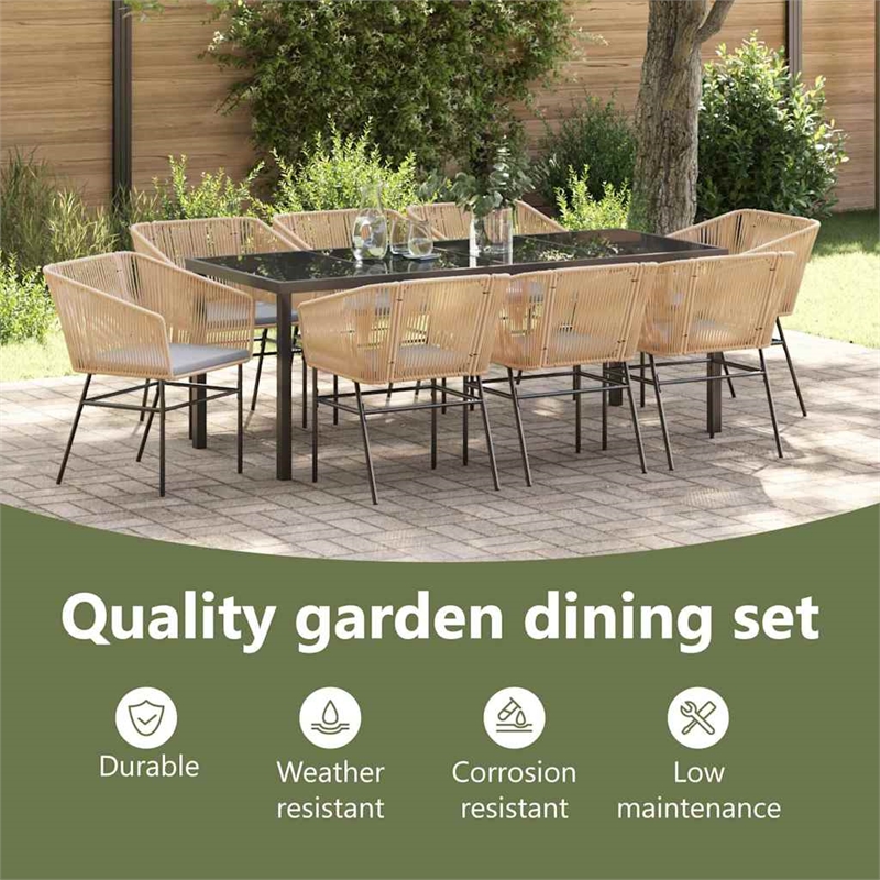 vidaXL Garden Dining Set 9 pcs Brown Powder-Coated Steel