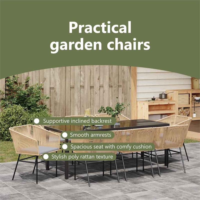 vidaXL Garden Dining Set 9 pcs Brown Powder-Coated Steel