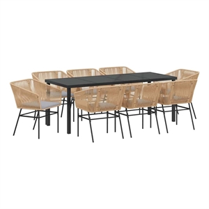 vidaXL Garden Dining Set 9 pcs Brown Powder-Coated Steel