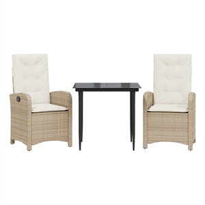 vidaXL 3 Piece Patio Dining Set with Cushions Beige Poly Rattan