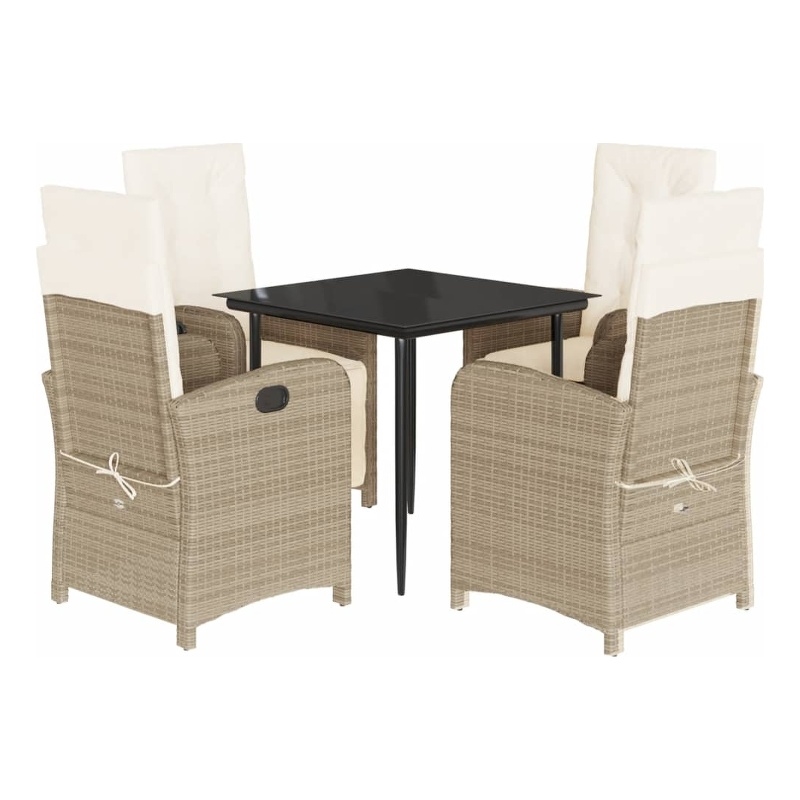 vidaXL 5 Piece Patio Dining Set with Cushions Beige Poly Rattan