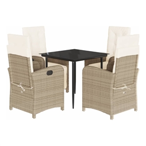 vidaXL 5 Piece Patio Dining Set with Cushions Beige Poly Rattan