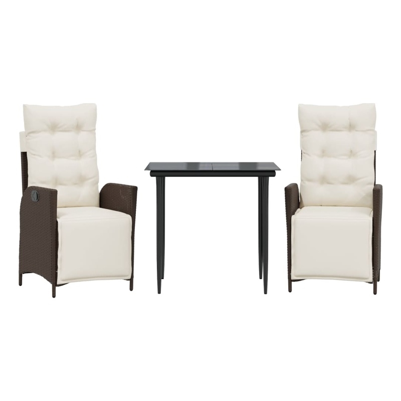 vidaXL 3 Piece Patio Dining Set with Cushions Brown Poly Rattan
