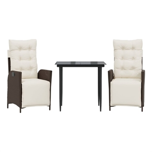 vidaXL 3 Piece Patio Dining Set with Cushions Brown Poly Rattan