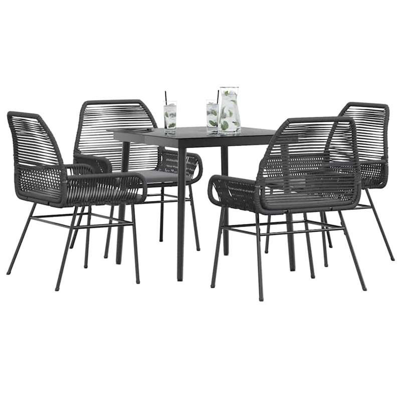 vidaXL 5 Piece Patio Dining Set with Cushions Black Poly Rattan Glass