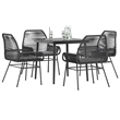 vidaXL 5 Piece Patio Dining Set with Cushions Black Poly Rattan Glass