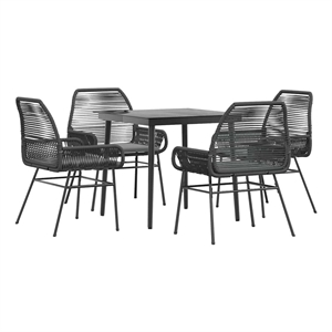 vidaXL 5 Piece Patio Dining Set with Cushions Black Poly Rattan Glass