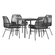 vidaXL 5 Piece Patio Dining Set with Cushions Black Poly Rattan Glass