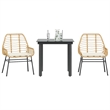 vidaXL 3 Piece Patio Dining Set with Cushions Brown Poly Rattan Glass
