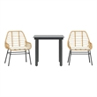 vidaXL 3 Piece Patio Dining Set with Cushions Brown Poly Rattan Glass