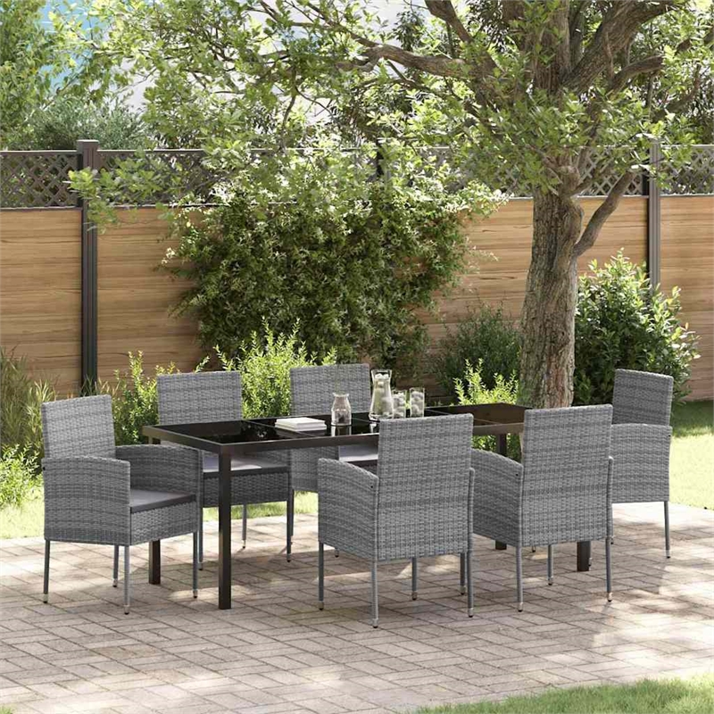 vidaXL Garden Dining Set 7 pcs Grey Poly Rattan