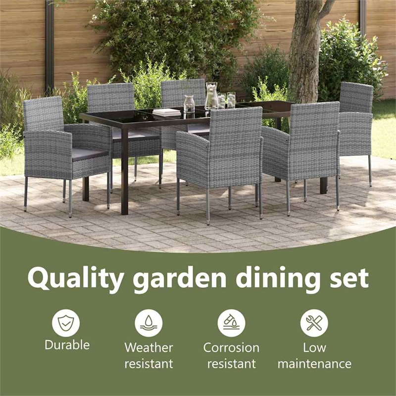 vidaXL Garden Dining Set 7 pcs Grey Poly Rattan
