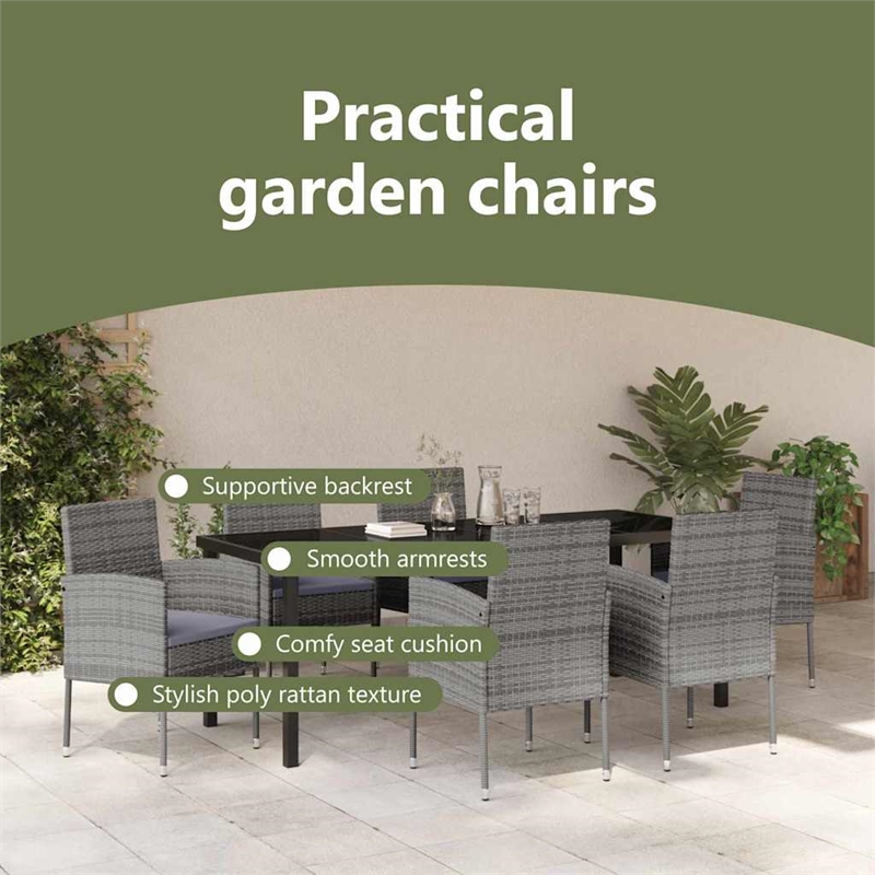 vidaXL Garden Dining Set 7 pcs Grey Poly Rattan