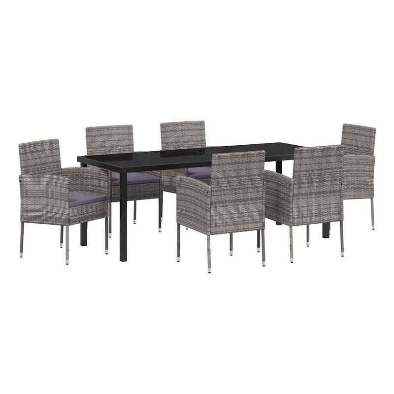 vidaXL Garden Dining Set 7 pcs Grey Poly Rattan