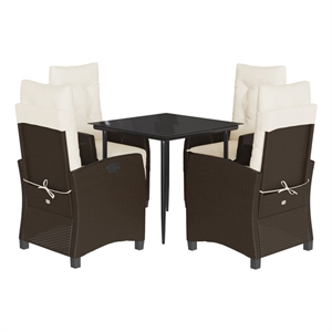 vidaXL 5 Piece Patio Dining Set with Cushions Brown Poly Rattan