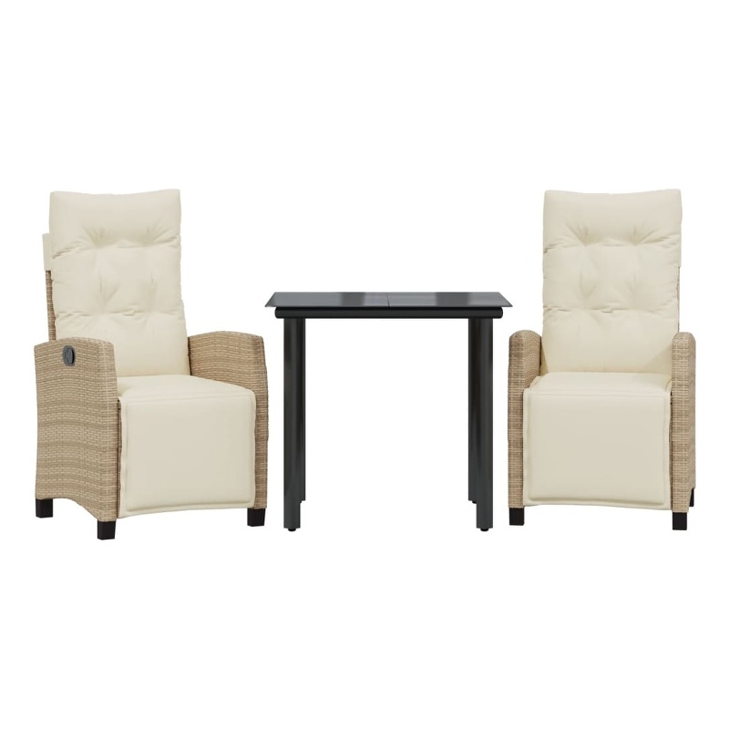 vidaXL 3 Piece Patio Dining Set with Cushions Beige Poly Rattan