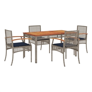 vidaXL 5 Piece Patio Dining Set with Cushions Gray Poly Rattan