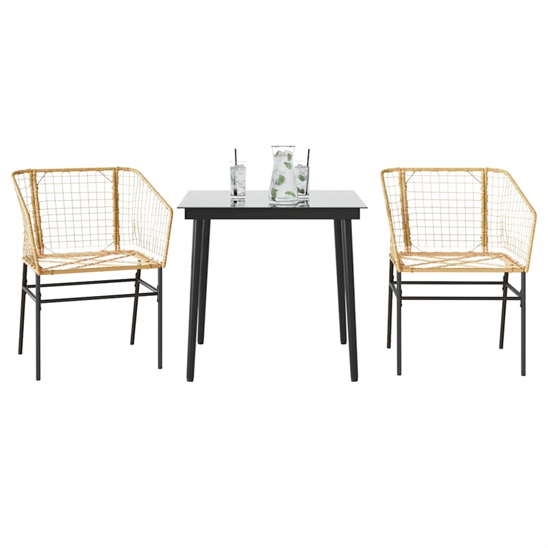vidaXL 3 Piece Patio Dining Set Brown Poly Rattan Glass