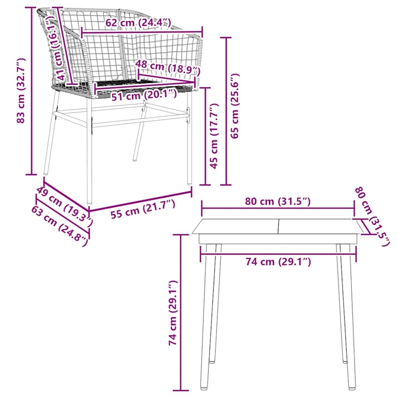 vidaXL 3 Piece Patio Dining Set Brown Poly Rattan Glass