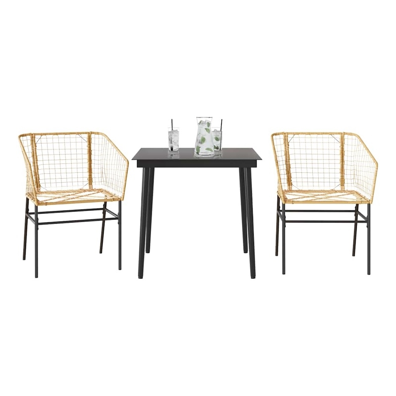 vidaXL 3 Piece Patio Dining Set Brown Poly Rattan Glass