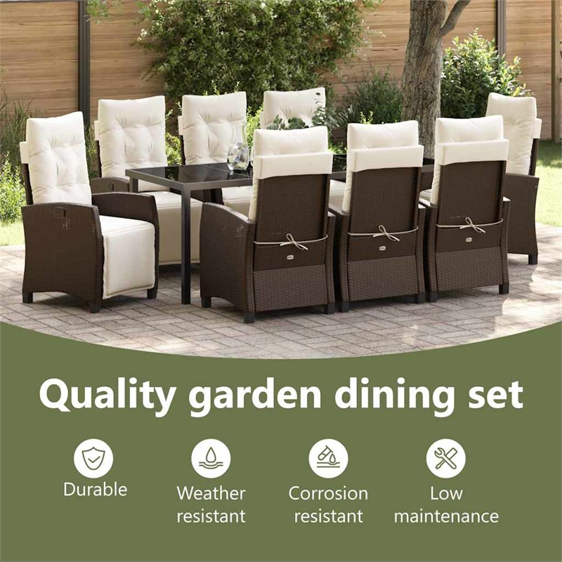 vidaXL Garden Dining Set 9 pcs Brown Poly Rattan
