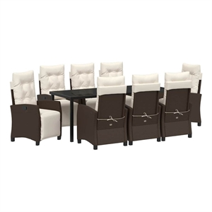 vidaXL Garden Dining Set 9 pcs Brown Poly Rattan