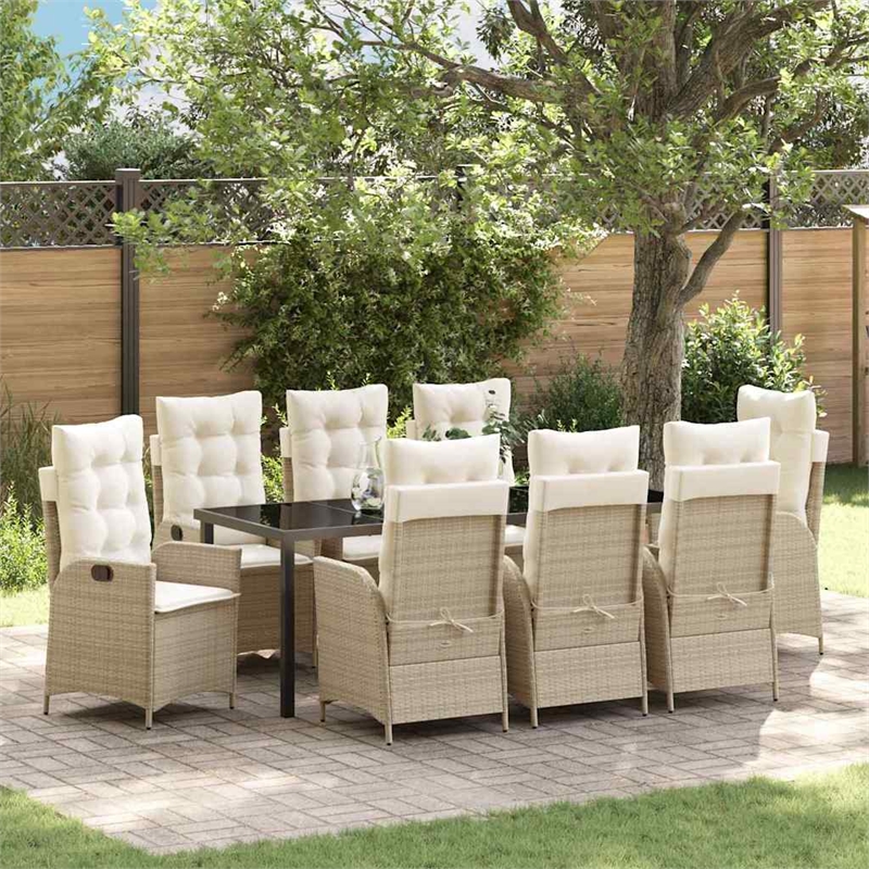 vidaXL Garden Dining Set 9 pcs Beige Poly Rattan