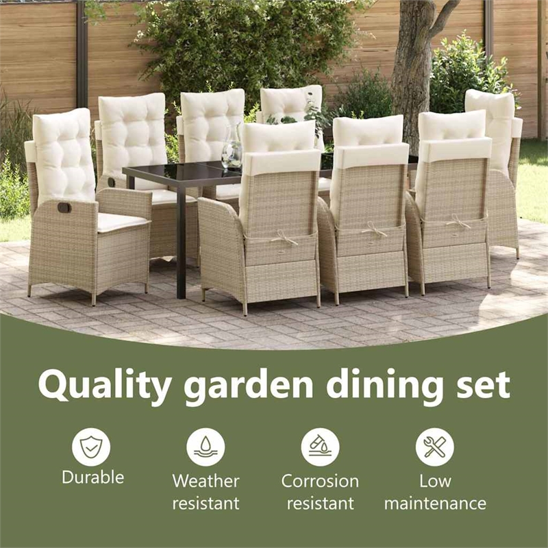 vidaXL Garden Dining Set 9 pcs Beige Poly Rattan