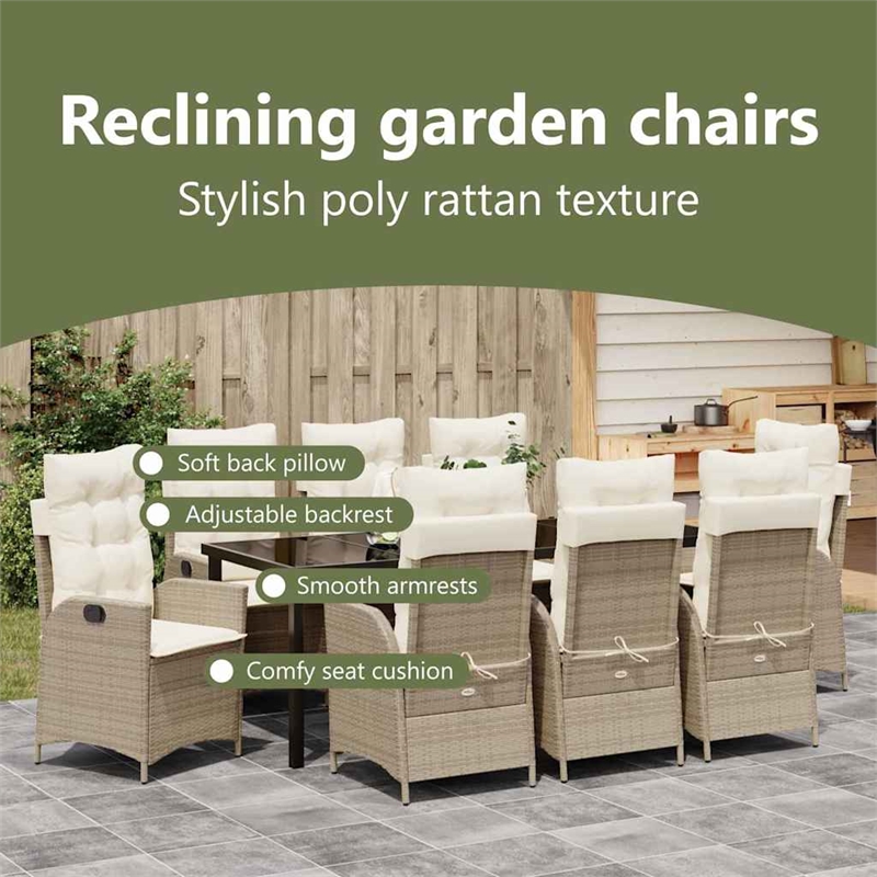 vidaXL Garden Dining Set 9 pcs Beige Poly Rattan