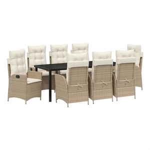vidaXL Garden Dining Set 9 pcs Beige Poly Rattan