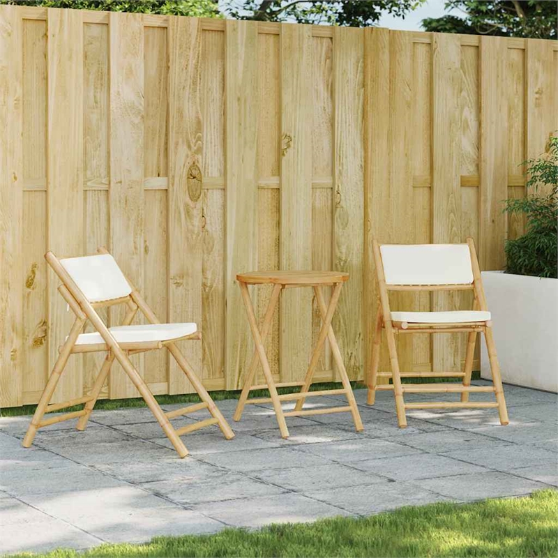 vidaXL Folding Bistro Set 3 pcs with Cushions Bamboo