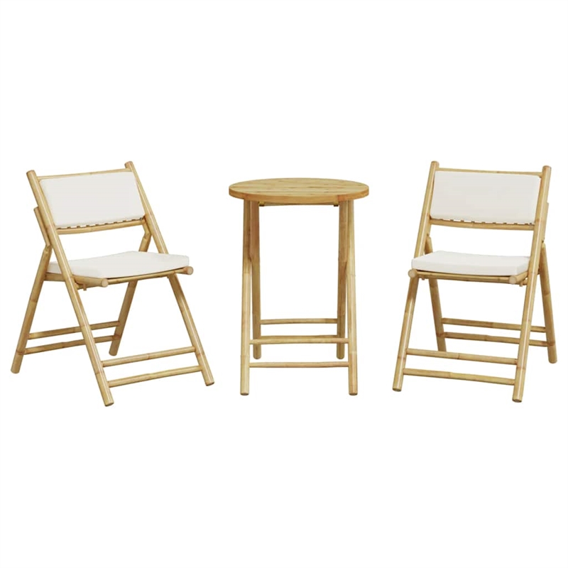 vidaXL Folding Bistro Set 3 pcs with Cushions Bamboo