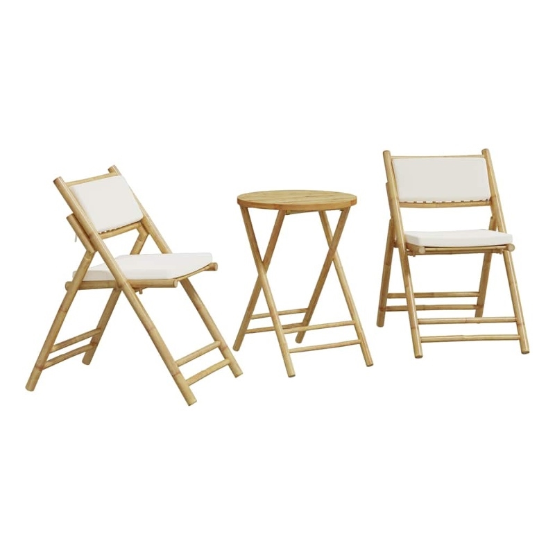 vidaXL Folding Bistro Set 3 pcs with Cushions Bamboo
