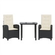vidaXL 3 Piece Patio Dining Set with Cushions Black Poly Rattan